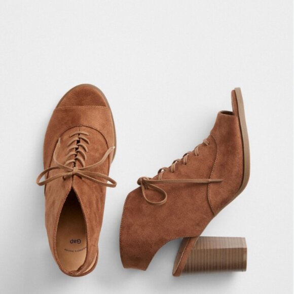 GAP Open-Toe Booties Brown Suede Peep Toe Lace Up Open Toe - Size 8 - NWOT - Picture 5 of 11